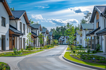 Obraz premium modern new residential area in the city. landscape architecture concept for residential development or neighborhood community life style