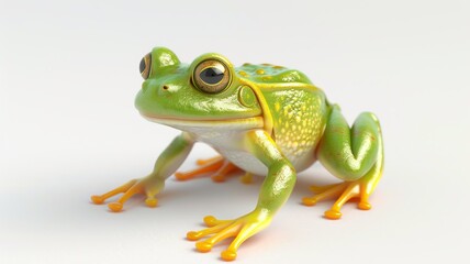 Obraz premium A cute 3D frog jumping, animal element, playful style, bright colors, isolated on white background,