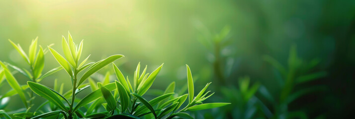 Panorama view of green leaf nature abstract background. Generative ai.