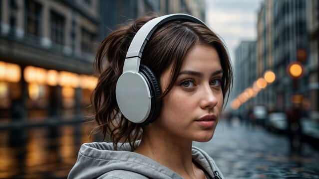 young teenager on the street with headphones