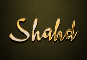 Old gold text effect of name Shahd with 3D glossy style Mockup.
