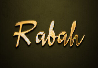 Old gold text effect of name Rabah with 3D glossy style Mockup.