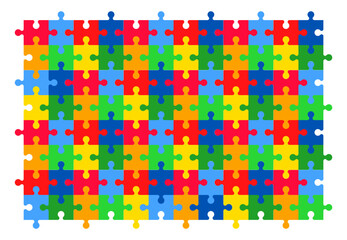 World autism awareness day puzzle background template. Colorful puzzles vector background. Symbol of autism. Medical flat illustration.