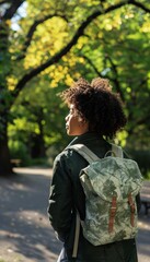 Eco-Friendly Backpack in Green City Park - Sustainable Travel and Urban Nature Exploration Design