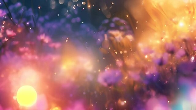 A sparkling meadow with flowers in a magical fantasy world
