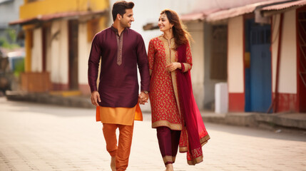 indian couple in traditional wear