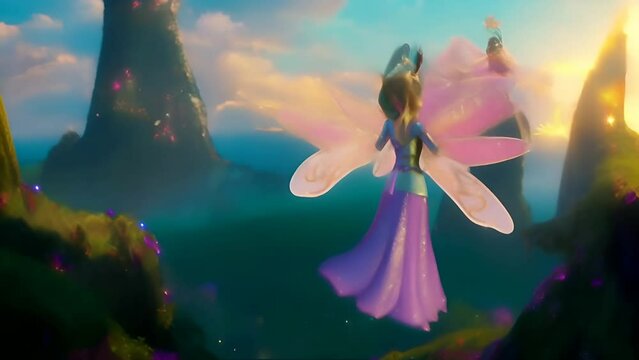 Flying fairy in a sparkling magical world 