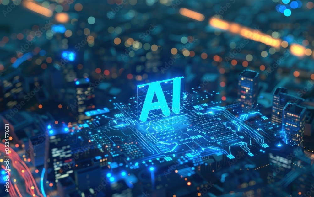 Poster a computer chip with the word ai on it
