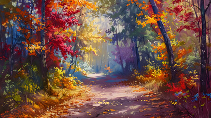 Autumn Forest Path - Digital Painting