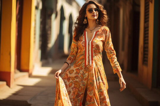 a woman wearing indian kurti