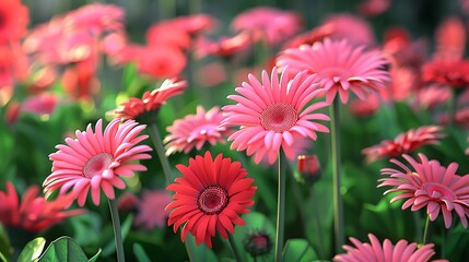 Pink and red mixed flowers in the garden very detailed and realistic shape