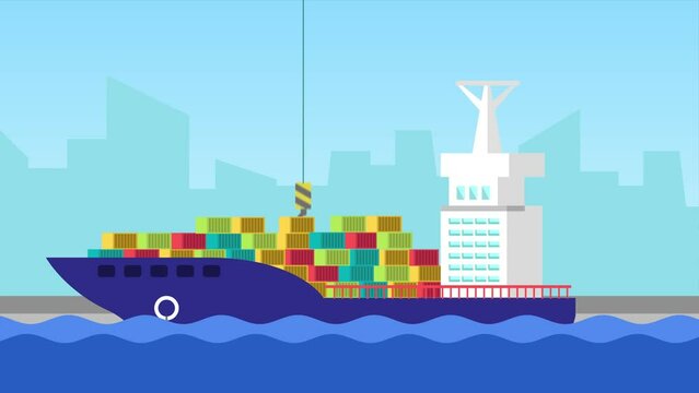 International logistics and cargo delivery concept. Full length animation illustration. High quality 4k footage.