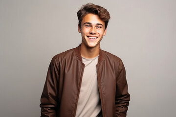 Obraz premium Young handsome man in brown jacket