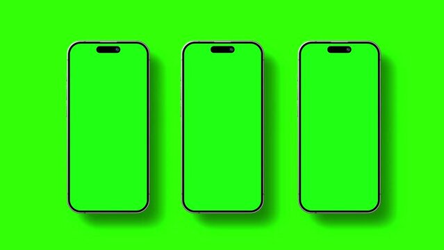 iPhone 15 Animated Mockup with Green Screen, Isolated Background. Animation for Apps or Mobile Web-Site Presentation