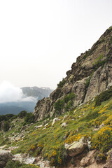 Hiking in Corsica mountains, beautiful clouds, sky and landscape