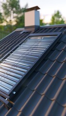 Modern Solar Powered Water Heating System on Residential Roof for Sustainable Living