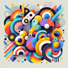 Obraz premium The design should include a variety of shapes such as circles, triangles, squares, and irregular forms. The color palette should be diverse and dynamic.