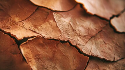Naklejka premium Photograph of a close-up shot of a terracotta-colored pottery shard, highlighting its rustic texture and earthy tones reminiscent of ancient civilizations