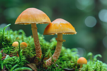 Fototapeta premium close up of mushrooms growing in the forest