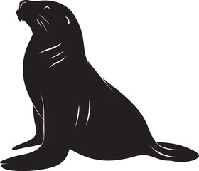 Sea Lion Silhouette Vector Illustration White Background