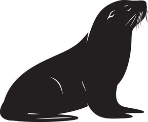 Sea Lion Silhouette Vector Illustration White Background