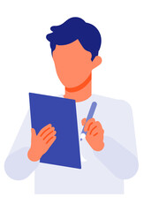 Working man. Concept for Problem Solving. Man cartoon character. People face profiles avatars and icons. Close up image of man writing.