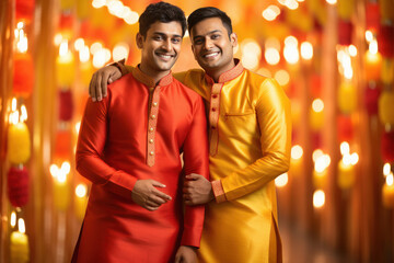 Obraz premium Two young indian men in traditional wear