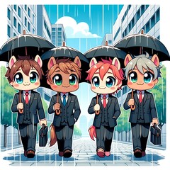 Obraz premium Business horse on a Rainy Day