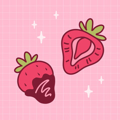 Chocolate covered strawberry. Cute dessert. Hand drawn vector illustration.
