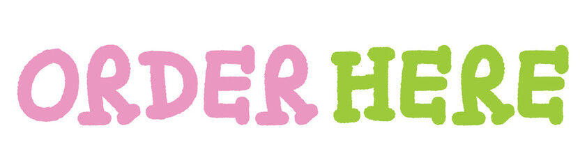 ORDER HERE sale icon for pastel font, typography, promotion, marketing, business, communication, online shopping, campaign badge, sticker, ad template, social media, discount, web button, print, ads