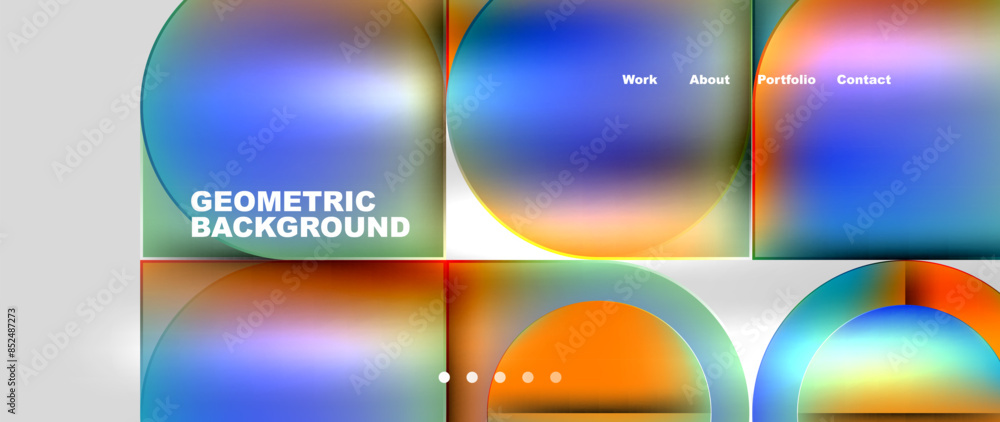 Poster Bright colorful squares with round elements minimal geometric background. Vector Illustration For Wallpaper, Banner, Background, Card, Book Illustration, landing page