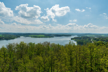 Talsperre Pohl dam with countryside around in Saxony - view from Julius-Mosen-Turm