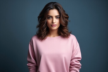 Fashionable woman posing in sweatshirt