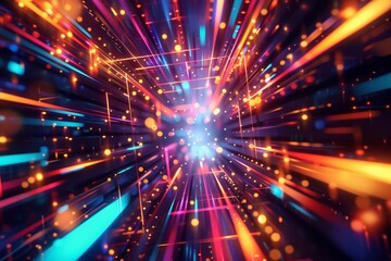 Naklejka premium A vibrant and dynamic abstract digital background featuring futuristic neon lights in a mesmerizing array of colors, creating an immersive and high-tech atmosphere
