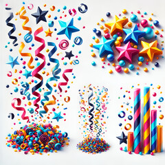 Obraz premium The design should feature colorful confetti in various shapes and sizes, including stars, circles, and streamers. The confetti should appear to be falling or scattered, creating a festive and celebrat