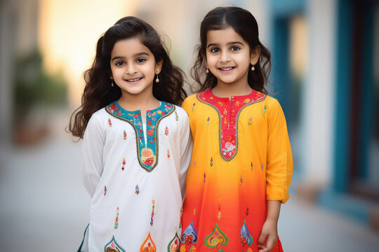 Two cute little girls in kurtis