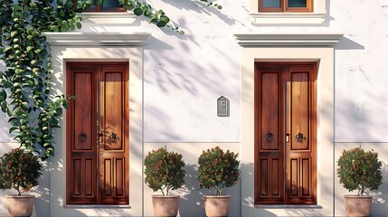 Two door in front view of house and near window very detailed and realistic shape