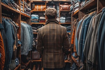 Dapper Gentleman Browsing Through an Elegant Menswear Store Full of Suits and Accessories