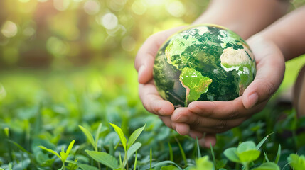 Hands Holding Green Earth Globe Illustration