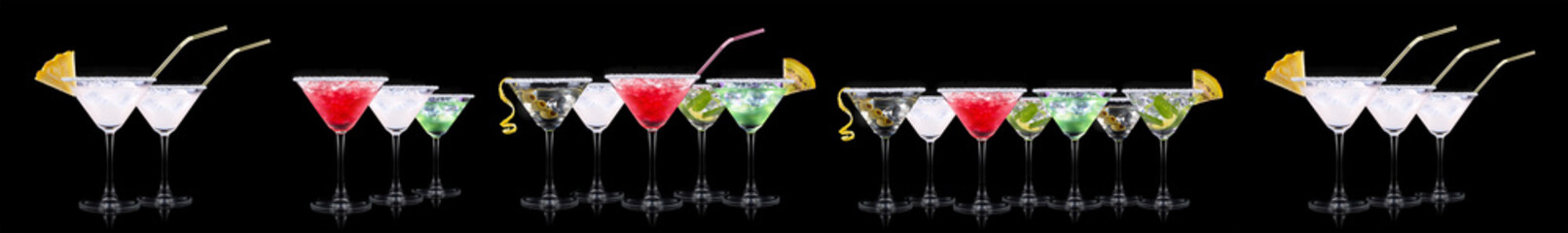 alcohol cocktail set on a black