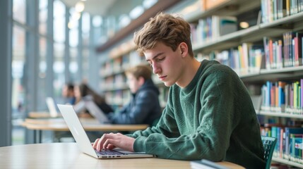 The student using laptop