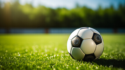 Fototapeta premium EM 2024 soccer Football. Soccer Ball on Lush Green Grass with Bokeh Background. Soccer & Sports Concept