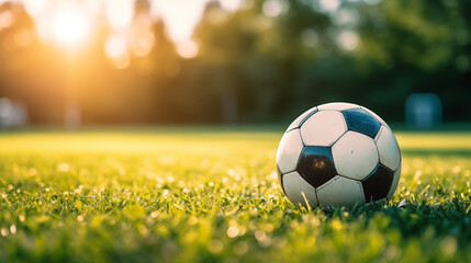 Fototapeta premium EM 2024 soccer Football. Soccer Ball on Lush Green Grass with Bokeh Background. Soccer & Sports Concept