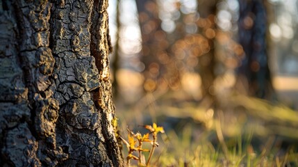 Close up of a tree trunk in the woodlands of Northern Europe in early spring