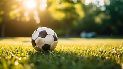 EM 2024 soccer Football. Soccer Ball on Lush Green Grass with Bokeh Background. Soccer & Sports Concept