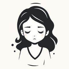 simple cartoon minimalist logo of  a sad woman vector illustration design