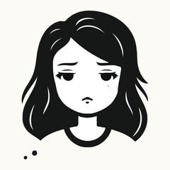 simple cartoon minimalist logo of  a sad girl vector illustration design