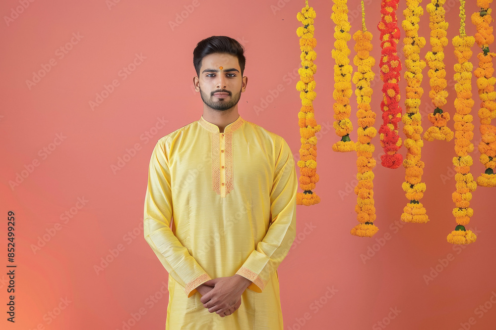 Wall mural young indian man in traditional kurta