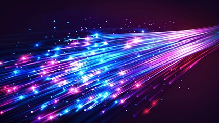 Obraz premium fiber optic cable technology illustrating internet, network, and high-speed data connection in telecommunication. Depicts multi-fiber wires with colored jackets and blue neon lines, representing commu