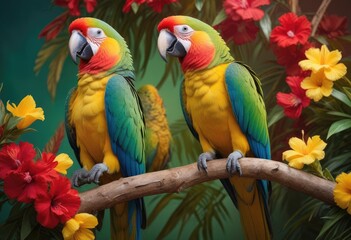 Obraz premium two parrots on a branch